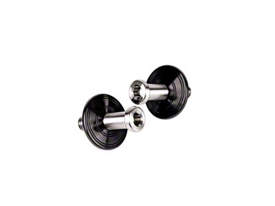 7/16-Inch-14 GM Door Striker Bolt Kit; Aluminum Striker Plate Style 2; Black Anodized (67-70 Caprice, Impala)