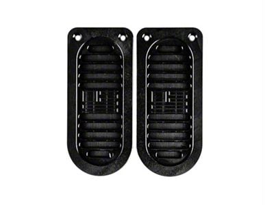 Billet Door Jamb Vents with Engraved Flag; Black Anodized (72-76 Caprice, Impala)