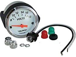 Auto Meter Arctic White Series 2-1/16-Inch Voltmeter Gauge; 8-18V