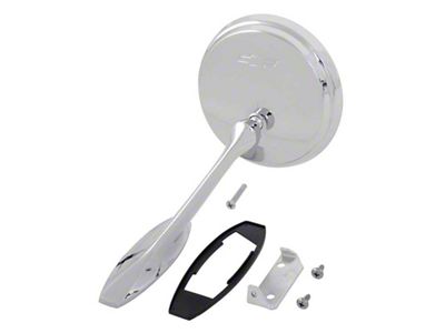 Door Mirror with Bowtie Logo; Chrome; Passenger Side (65-66 Biscayne, Caprice, Impala)