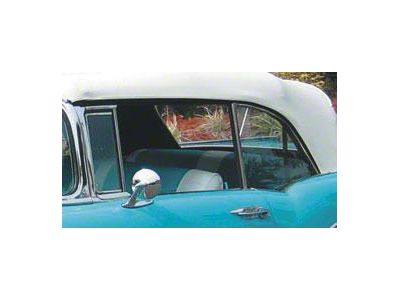 Chevy Quarter Glass, Installed In Frame, Tinted, Convertible, Left, 1955-1957 (Bel Air Convertible)