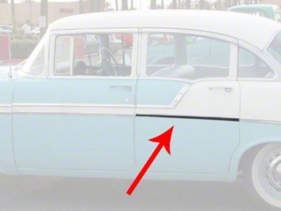 Chevy Rear Door Molding, Bel Air, Left, For 4-Door Sedan Or Wagon, Show Quality, 1956