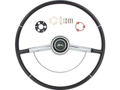 Steering Wheel with Chrome Horn Ring, Horn Cap, Mounting Kit; Black (1964 Impala)