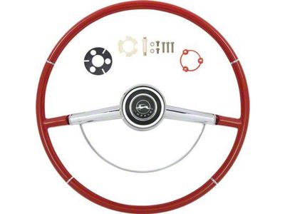 Steering Wheel with Chrome Horn Ring, Horn Cap, Mounting Kit; Red (1964 Impala)