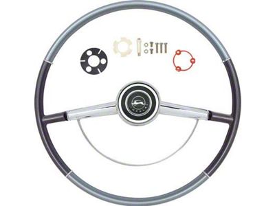 Steering Wheel with Chrome Horn Ring, Horn Cap, Mounting Kit; Two-Tone Blue (1964 Impala)