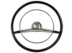 OE Series 16-Inch Steering Wheel; Gloss Black with Chrome Ring (1957 150, 210, Bel Air, Nomad)