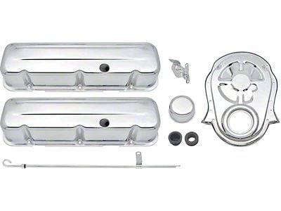 Tall Valve Covers and Timing Chain Cover; Chrome (65-76 Biscayne, Brookwood, Caprice, Estate, 65-76 Impala, Kingswood, Townsman