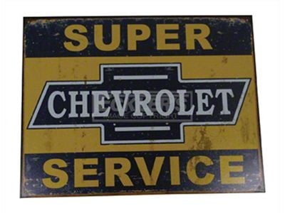 Chevy Tin Sign, Super Chevrolet Service, Weathered