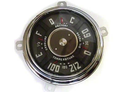 Chevy Truck Dash Gauge Cluster, 6-Cylinder, 6 Volt, With 220d Temperature Gauge, 1947-1949