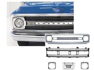 Chevy Truck Front Grille Kit, With Black Insert, Show Quality, 1969-1970