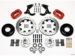 Chevy Wilwood Big Brake Front Disc Brake Kit, Red Powder Coat 4-Piston Caliper, SRP Drilled & Slotted Rotor,12.19, Forged Dynalite Pro Series 1955-1957