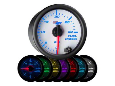 30 PSI Fuel Pressure Gauge; White 7 Color (Universal; Some Adaptation May Be Required)