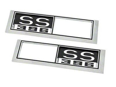 Front Side Marker Bezels with SS 396 Logo; Chrome with Black and White Background (1968 Chevelle)