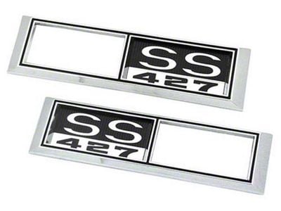 Front Side Marker Bezels with SS 427 Logo; Chrome with Black and White Background (1968 Chevelle)