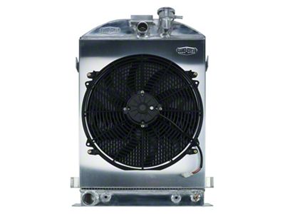 COLD-CASE Radiators Aluminum Performance Radiator with 16-Inch Fan; 27-Inch Tall (1932 Ford Car Highboy w/ Ford V8 Swap)