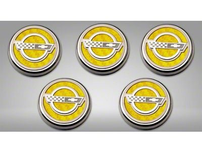 C4 Style Fluid Cap Covers; Yellow Carbon Fiber (84-96 Corvette C4 w/ Automatic Transmission)