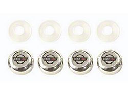 Corvette License Plate Screw Covers, Chrome, With C4 Logo, 1984-1996