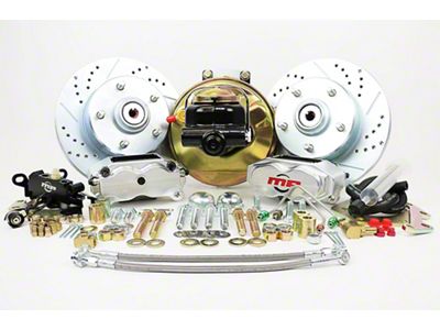 Rallye Series Front Disc Brake Conversion Kit with Booster/Master Cylinder Combo and Valve; Clear Billet Aluminum Calipers (65-67 Corvette C2)