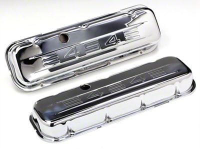 Short Valve Covers with 454 C.I.D Logo; Chrome (70-74 454 V8 Corvette C3)