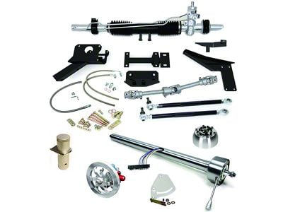 Steeroids Power Steering Rack and Pinion Conversion Kit with Black Steering Column (53-54 V8 Corvette C1 w/ Hooker Competition Headers)