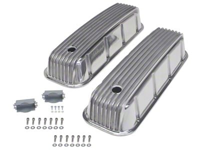 Tall Retro Style Valve Covers; Finned; Polished (65-74 Big Block V8 Corvette C2 & C3)