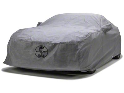 Covercraft Custom Car Covers 5-Layer Indoor Car Cover with 2 Mirror Pockets and Black Shelby Snake Medallion Logo; Gray (66-68 Mustang GT350 Fastback, GT500 Fastback)