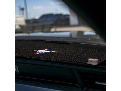 Covercraft Ltd Edition Custom Dash Cover with Mustang Tri-Bar Logo; Black (69-70 Mustang w/ A/C)