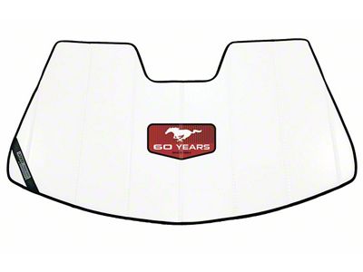 Covercraft UVS100 Heat Shield Premier Series Custom Sunscreen with Red Mustang 60 Years Logo; White (65-70 Mustang Coupe, Fastback, Sportsroof, Excluding GT350 & GT500)