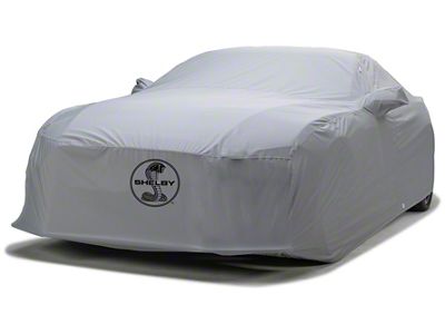 Covercraft Custom Car Covers WeatherShield HP Car Cover with 1 Mirror Pocket and Black Shelby Snake Medallion Logo; Gray (66-68 Mustang GT350 Fastback, GT500 Fastback)