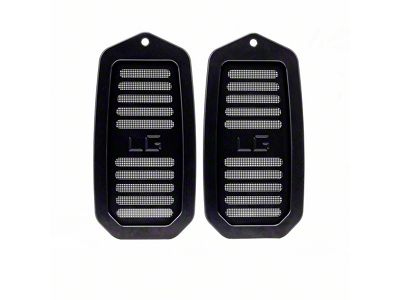 Billet Door Jamb Vents with LG logo; Black Anodized (70-72 Cutlass)