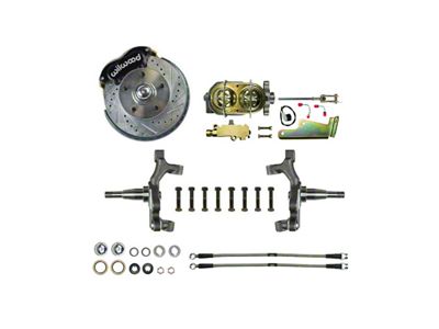 The Right Stuff Detailing Performance Series 2-Inch Drop Front Manual Disc Brake Conversion Kit with Original Brake Booster/Master Cylinder; Black Calipers (64-72 442, Cutlass, F85, Vista Cruiser)