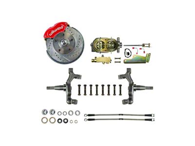 The Right Stuff Detailing Performance Series 2-Inch Drop Front Manual Disc Brake Conversion Kit with Original Brake Booster/Master Cylinder; Red Calipers (64-72 442, Cutlass, F85, Vista Cruiser)