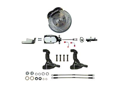 The Right Stuff Detailing Performance Series Front Manual Disc Brake Conversion Kit with Chrome Brake Booster/Master Cylinder; Black Calipers (64-72 442, Cutlass, F85, Vista Cruiser)