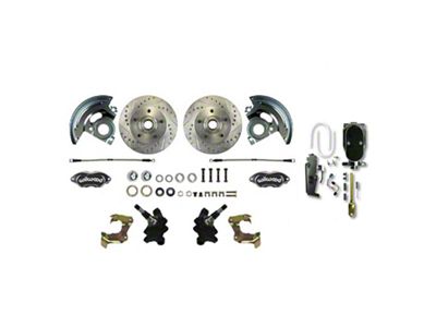 The Right Stuff Detailing Performance Series Front Manual Disc Brake Conversion Kit with Black Brake Booster/Master Cylinder; Black Calipers (64-72 442, Cutlass, F85, Vista Cruiser)