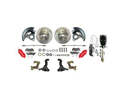 The Right Stuff Detailing Performance Series Front Manual Disc Brake Conversion Kit with Black Brake Booster/Master Cylinder; Red Calipers (64-72 442, Cutlass, F85, Vista Cruiser)