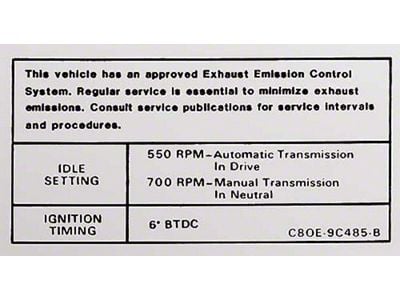 Decal - Emission - 302 & 351 - 4 BBL - Automatic & Manual Transmission