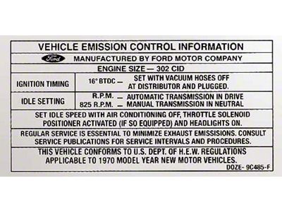 Decal - Emission - 302 - Manual Transmission