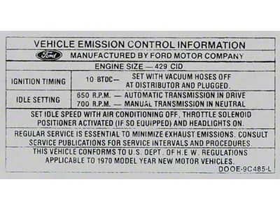 Decal - Emission - 429 Cobra Jet - Automatic & Manual Transmission