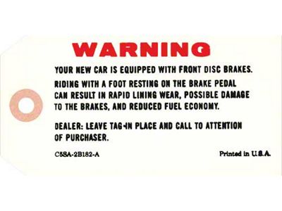 Disc Brake Warning Tag - Falcon