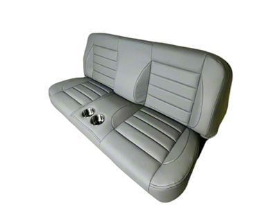 Distinctive Industries Custom CTX-60 Horizontal Inserts Full Backrest 60-Inch Bench Seat with Cupholders; Black with White Stitch (60-87 C10, C15, C20, K10, K15, K20)