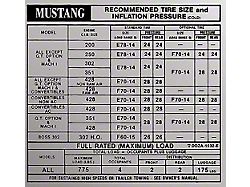 Early 1970 Mustang Tire Pressure Decal
