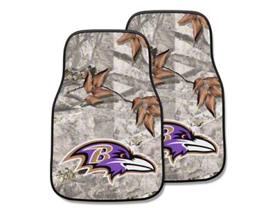 Carpet Front Floor Mats with Baltimore Ravens Logo; Camo (Universal; Some Adaptation May Be Required)