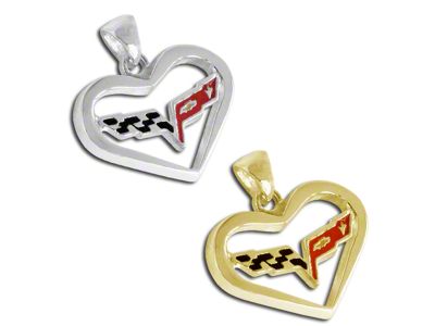 C6 Emblem Heart Pendant; 14K Yellow Gold