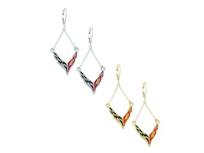 C8 Enameled Leverback Chain Earrings; 14K Yellow Gold