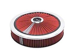 Edelbrock 43660 Air Cleaner; Pro-Flo; 14In. Round; With Breathable Lid; Red Element; Chrome Rim