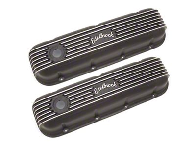 Edelbrock Classic Cast Aluminum Valve Covers; Black (67-72 Big Block V8 Camaro)