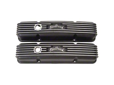 Edelbrock Classic Cast Aluminum Valve Covers with Oil Fill Hole; Tall; Black (67-86 Small Block V8 Camaro)