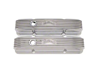 Edelbrock Classic Cast Aluminum Valve Covers with Oil Fill Hole; Tall; Polished (67-86 Small Block V8 Camaro)