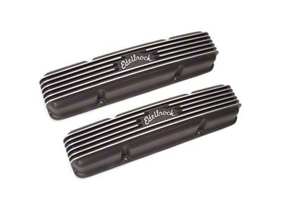 Edelbrock Classic Cast Aluminum Valve Covers without Holes; Tall; Black (67-86 Small Block V8 Camaro)