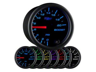 20 PSI Boost Gauge; Black 7 Color (Universal; Some Adaptation May Be Required)